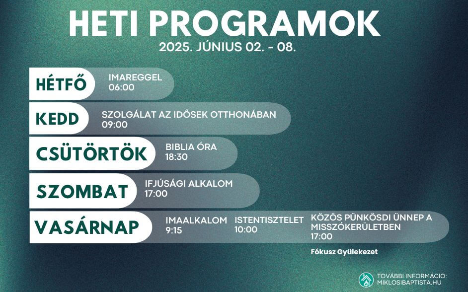 Programjaink: 2025.  június 01. - 08.