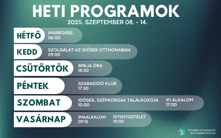 Programjaink: 2025. szeptember 22. – 28.