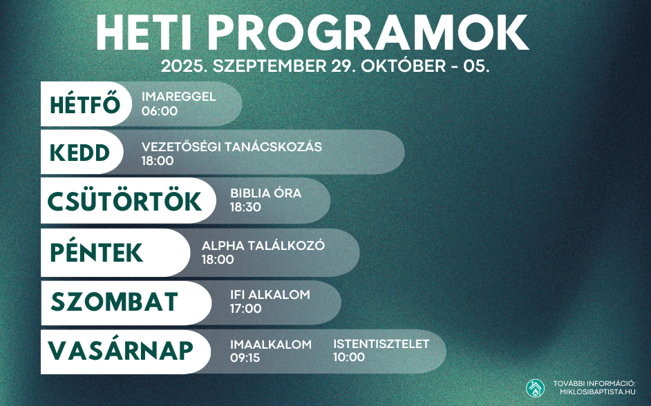 Programjaink: 2025. szeptember 29. október – 05.