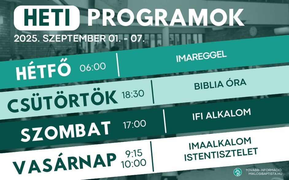 Programjaink: 2025. szeptember 01. - 07.