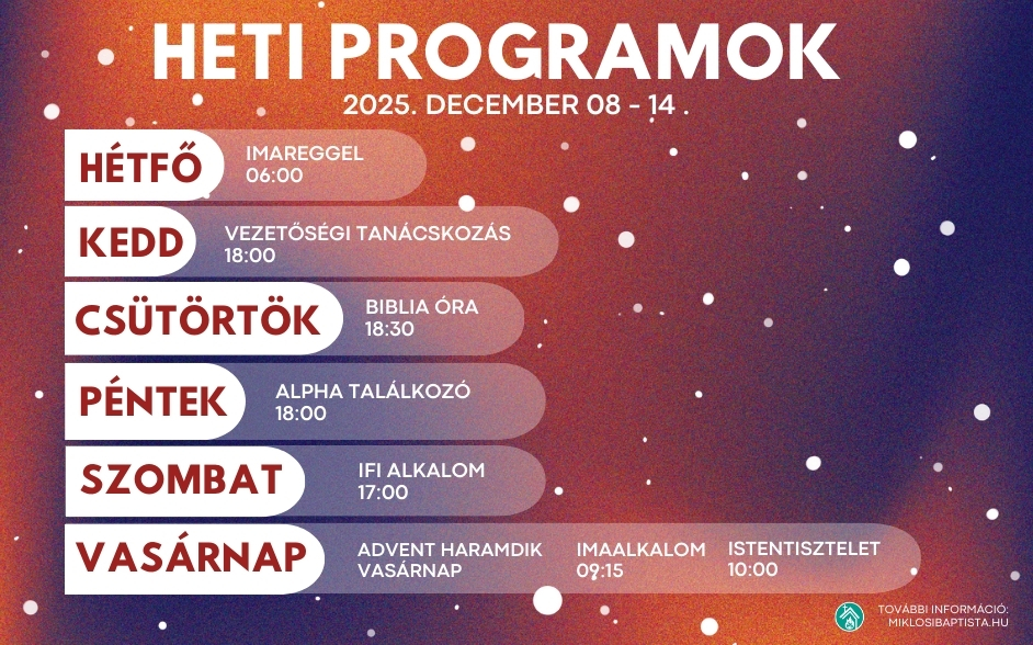 Programjaink: 2025. december 08. - 14.