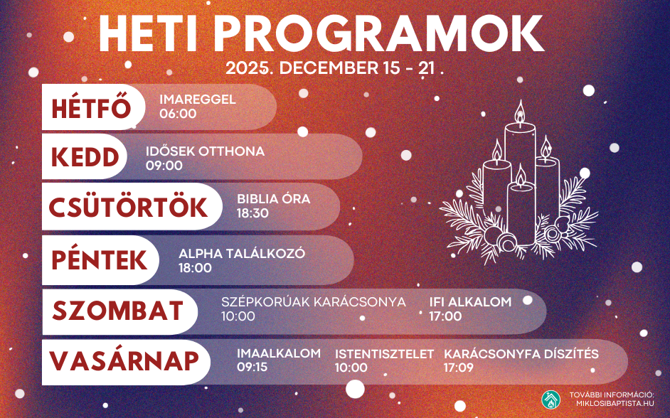 Programjaink: 2025. december 15. – 21.