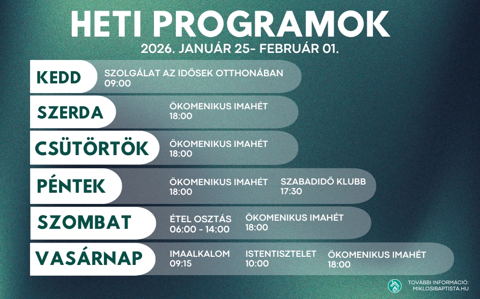 Programjaink: 2026. január 26. – február 01.